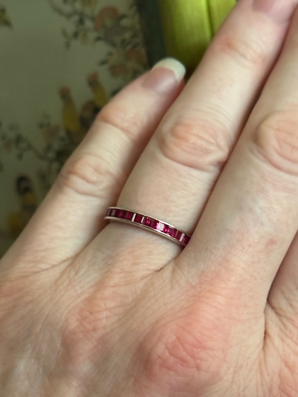 14k Gold & Ruby Carre Cut Eternity Ring Step Cut Size 6